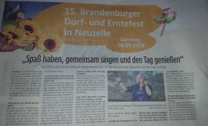 Am 25.08.2018 wurde ein kurz Interview im "märkischen Sonntag" abgedruckt